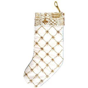 Unbranded Cream Velvet Christmas Stocking Gold Beading Elegant